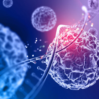 3d render of a medical background with close up of virus cells and DNA strand